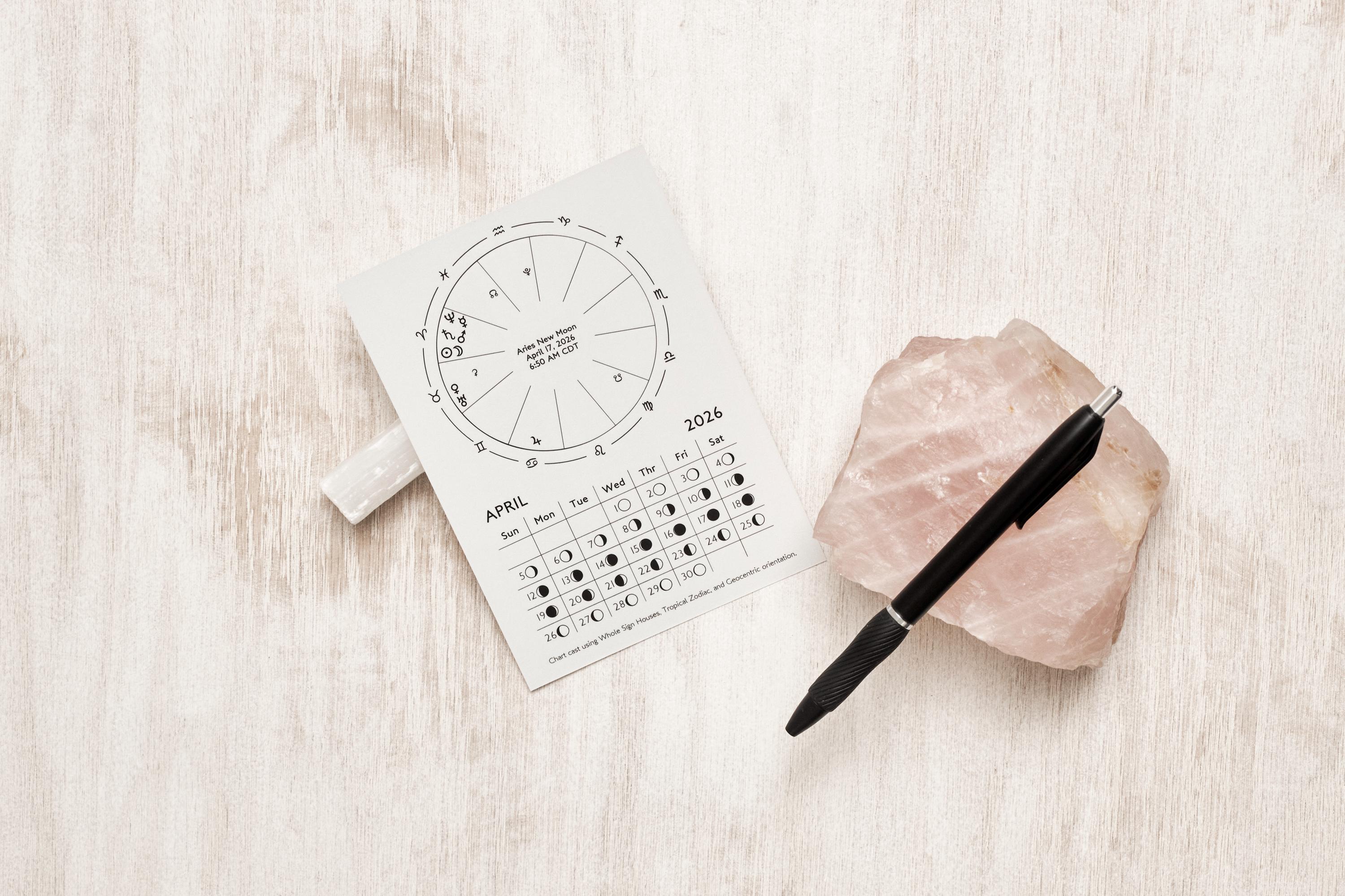 2026 New Moon Astrology Chart Cards (Set of 12) – Daily Moon Phases & New Moon Chart