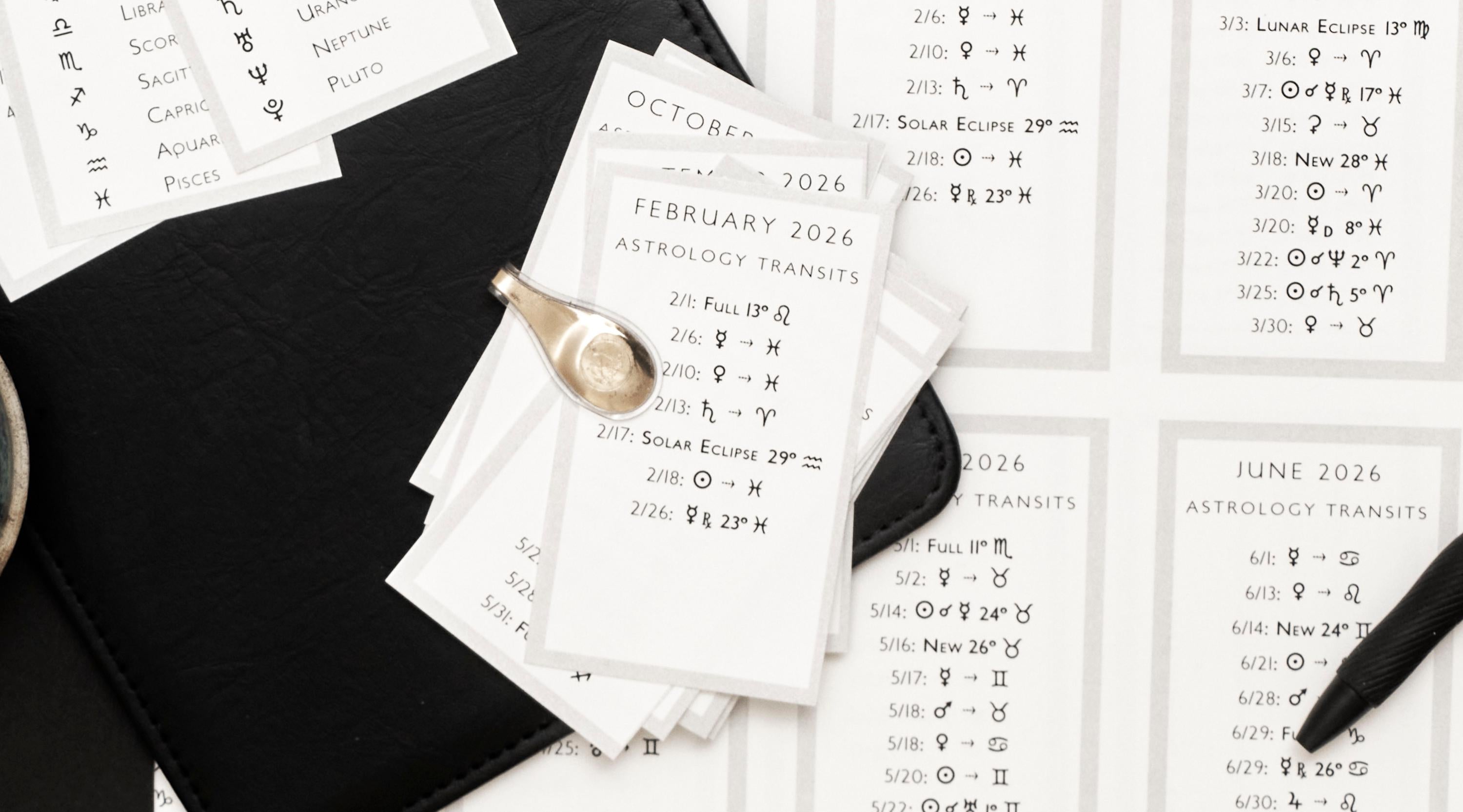 2026 Monthly Astrology Transit Card Printables – Business Card Size PDF Instant Download