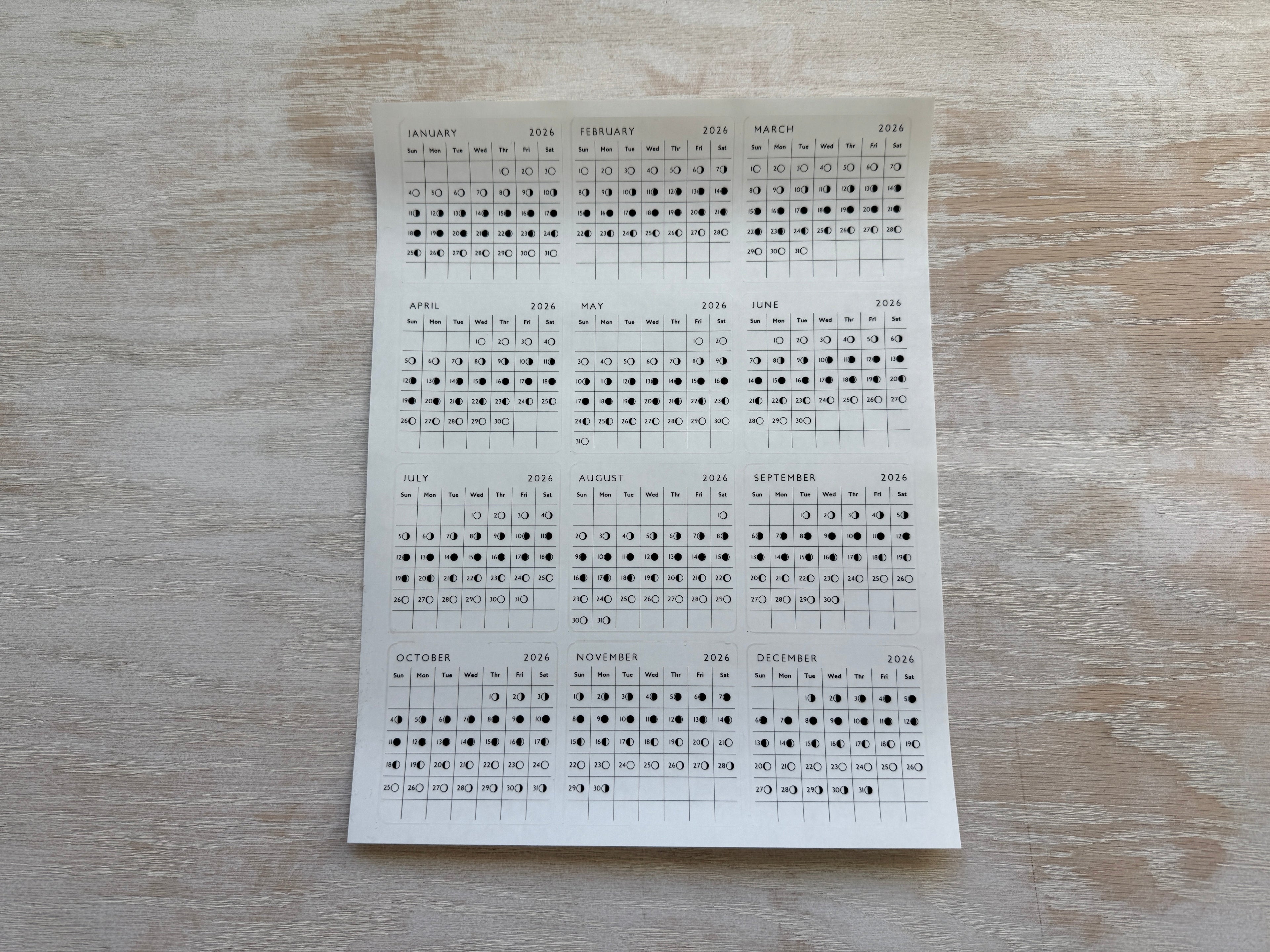 2026 Daily Moon Phase Planner Stickers – 2.5" Square Calendar Journal Labels