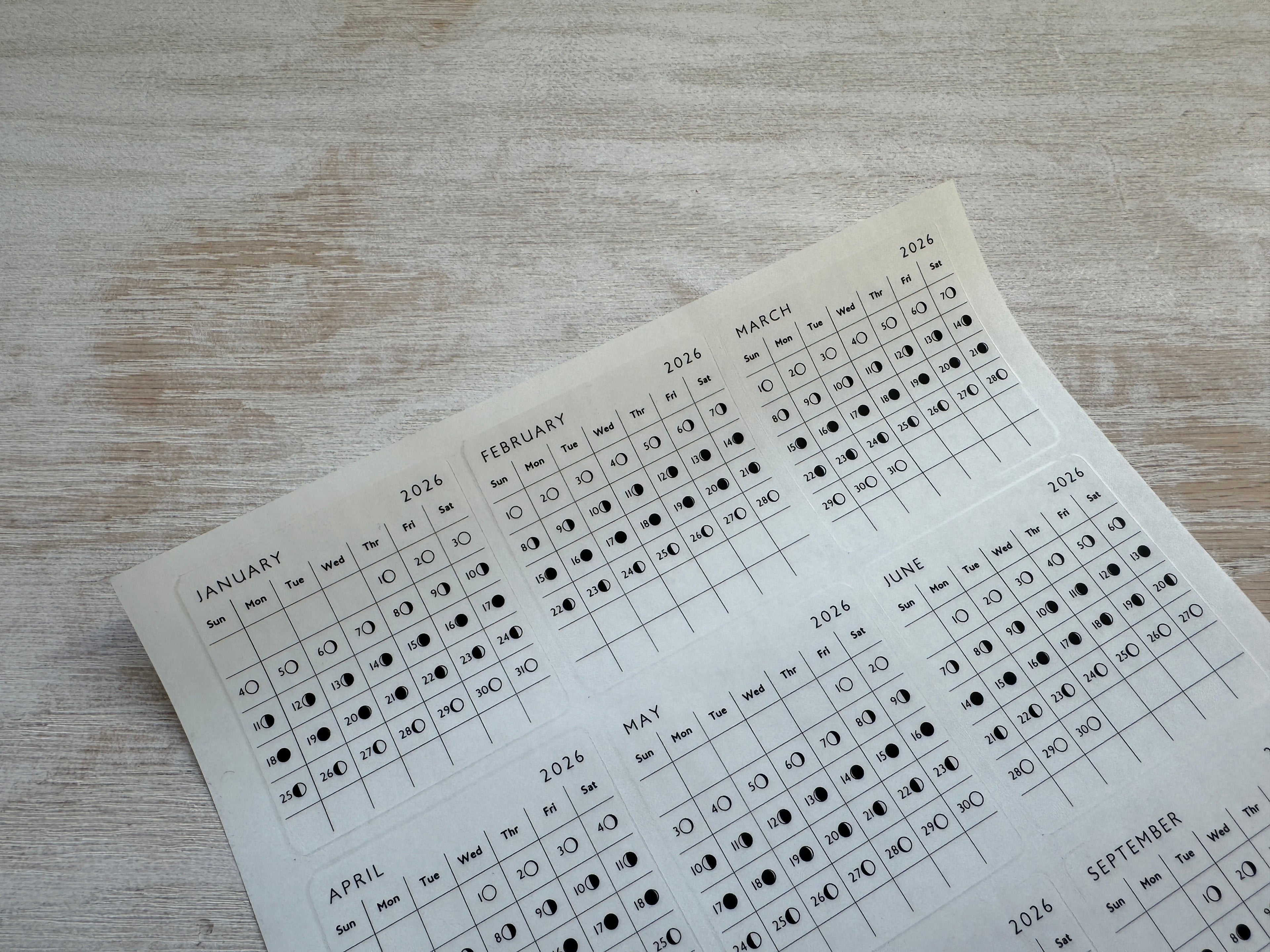 2026 Daily Moon Phase Planner Stickers – 2.5" Square Calendar Journal Labels