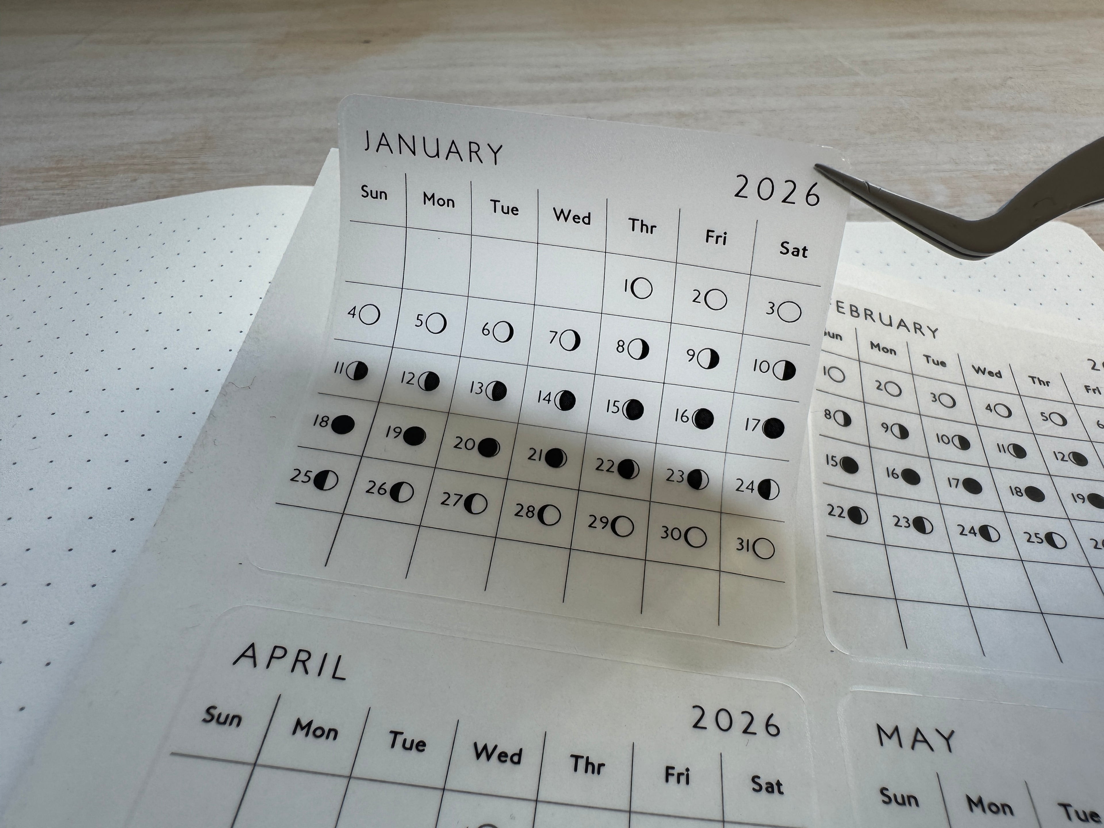 2026 Daily Moon Phase Planner Stickers – 2.5" Square Calendar Journal Labels