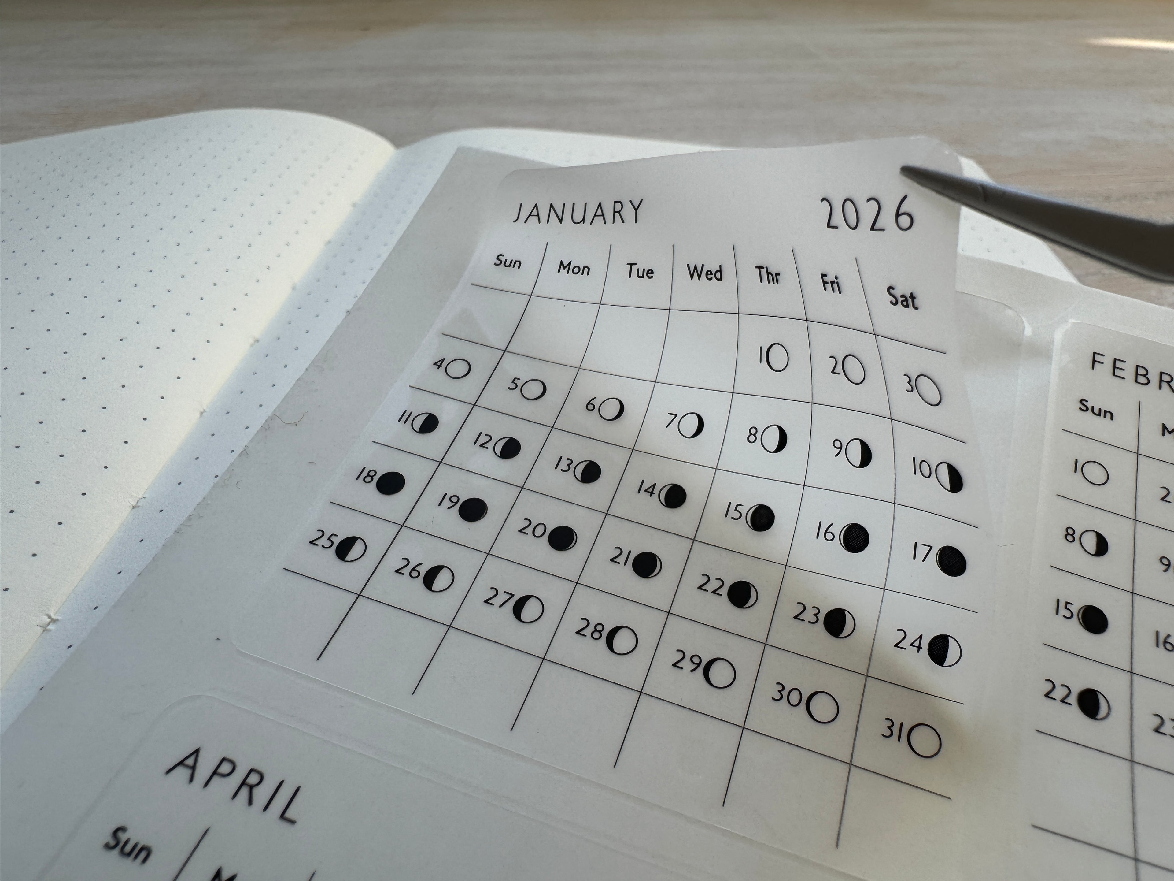 2026 Daily Moon Phase Planner Stickers – 2.5" Square Calendar Journal Labels