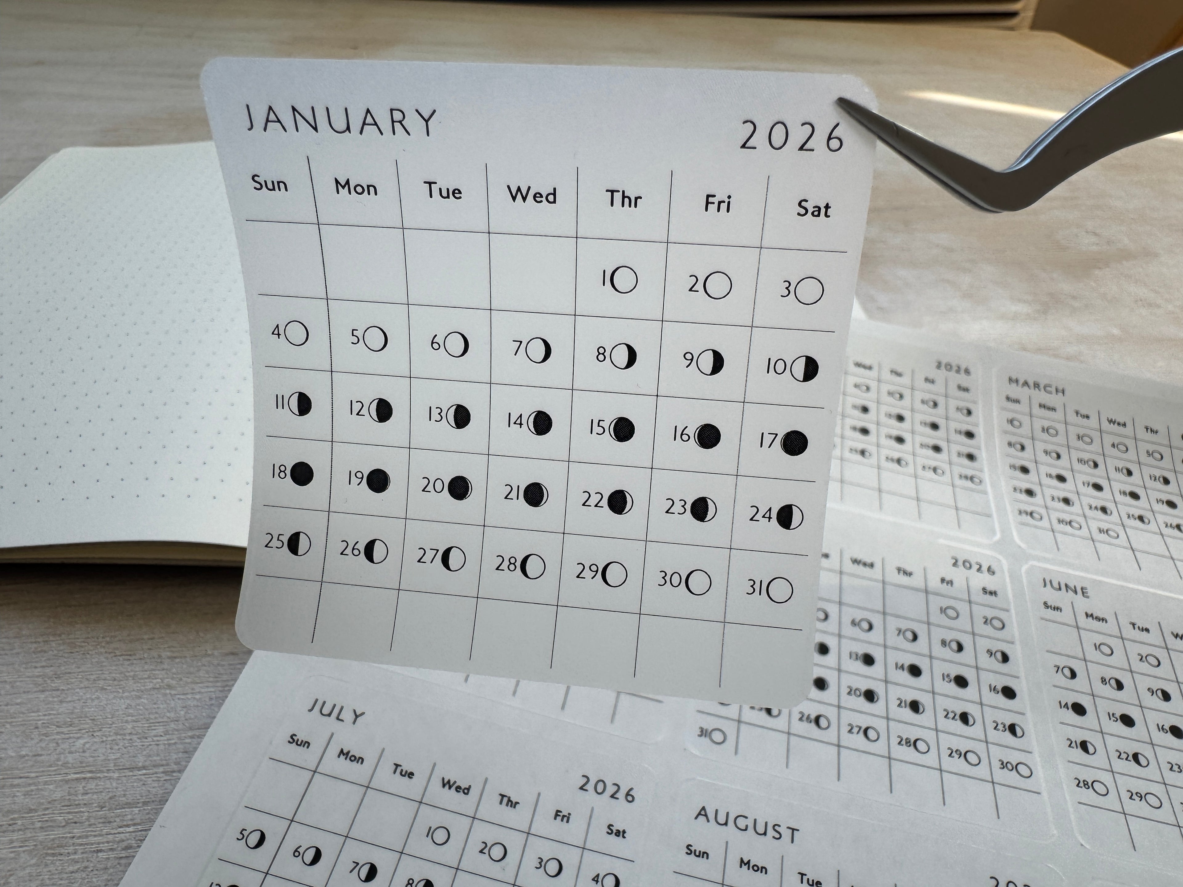 2026 Daily Moon Phase Planner Stickers – 2.5" Square Calendar Journal Labels