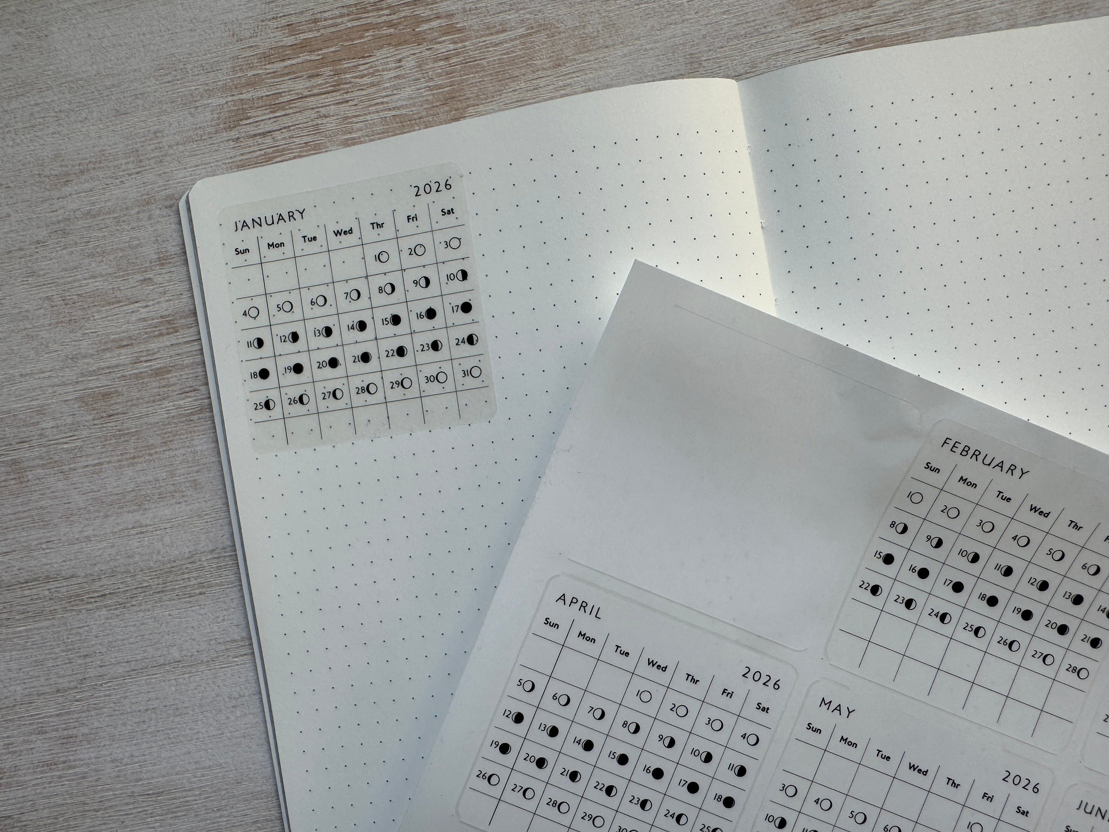 2026 Daily Moon Phase Planner Stickers – 2.5" Square Calendar Journal Labels