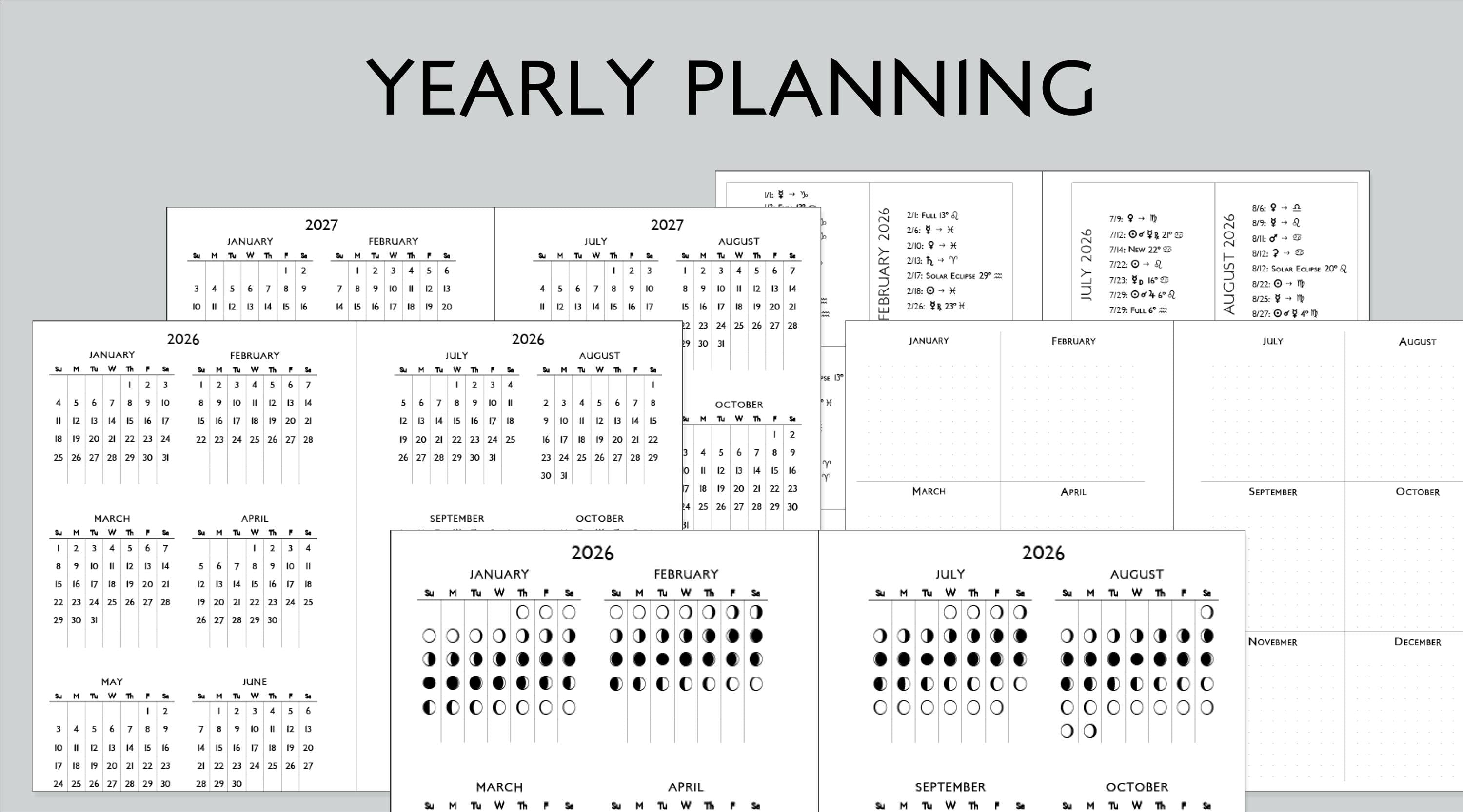 2026 Astrology Planner: Moon Phases, Transit Tracker (Printable Monthly/Weekly) - PDF Digital Delivery