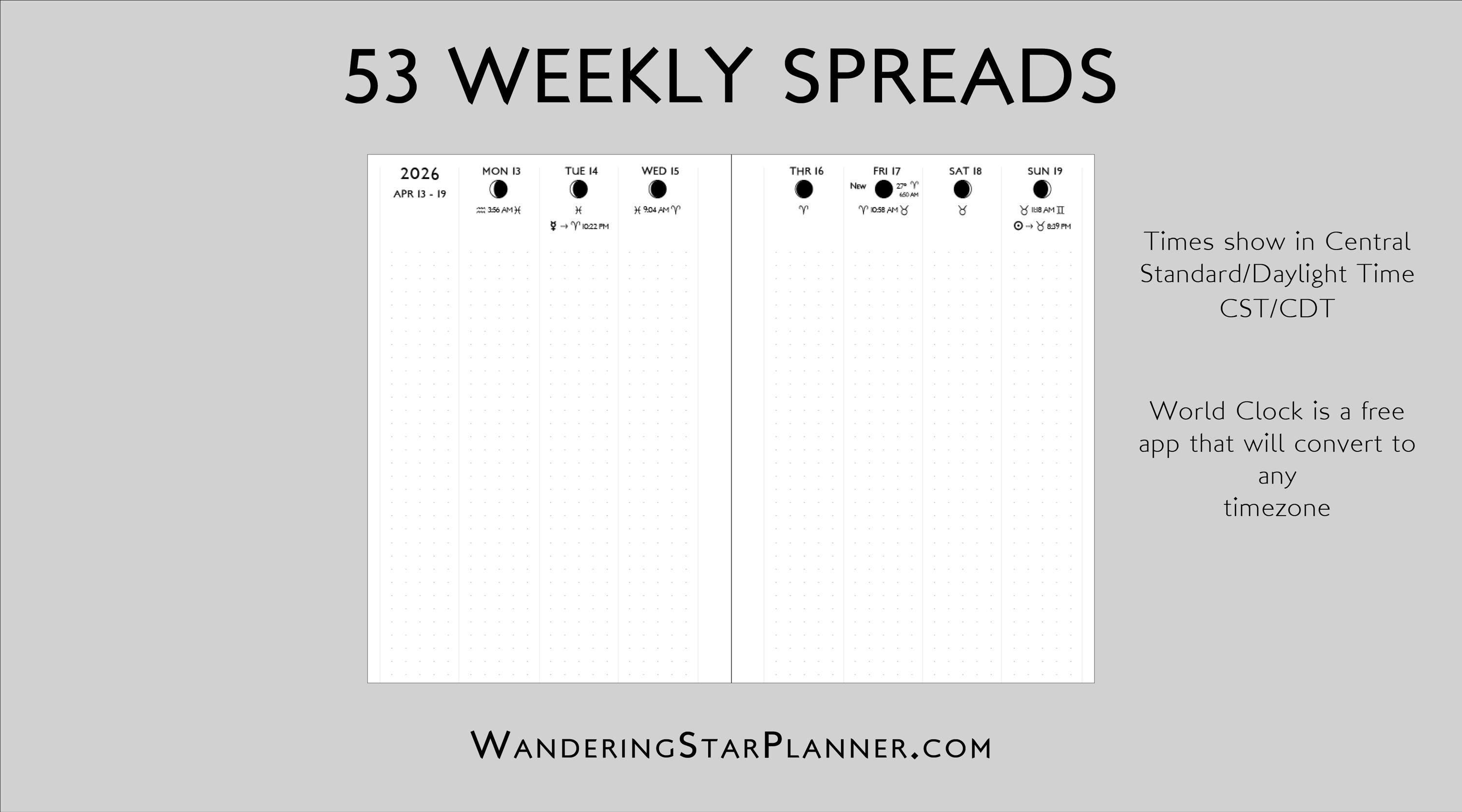 2026 Astrology Planner: Moon Phases, Transit Tracker (Printable Monthly/Weekly) - PDF Digital Delivery