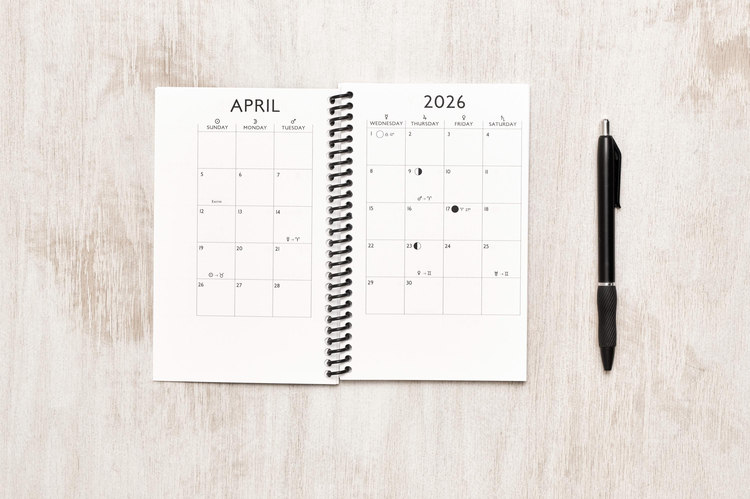 2026 Compact Astrology Planner – Pocket-Sized (6.75"x4.25") Spiral Bound Daily Transit Tracker