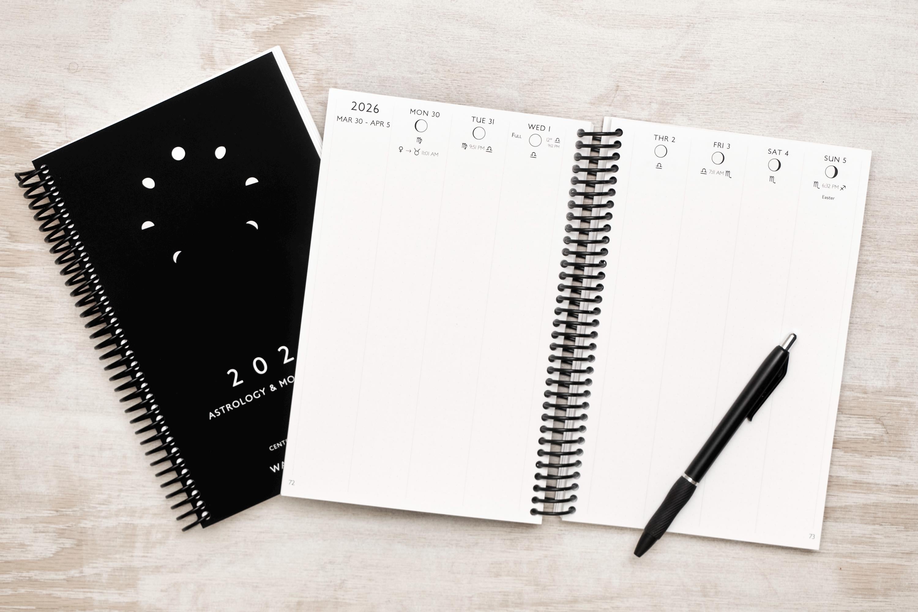 2026 Astrological Planner – Spiral Bound (5.5"x8.5") Daily Moon Phases & Transit Tracker