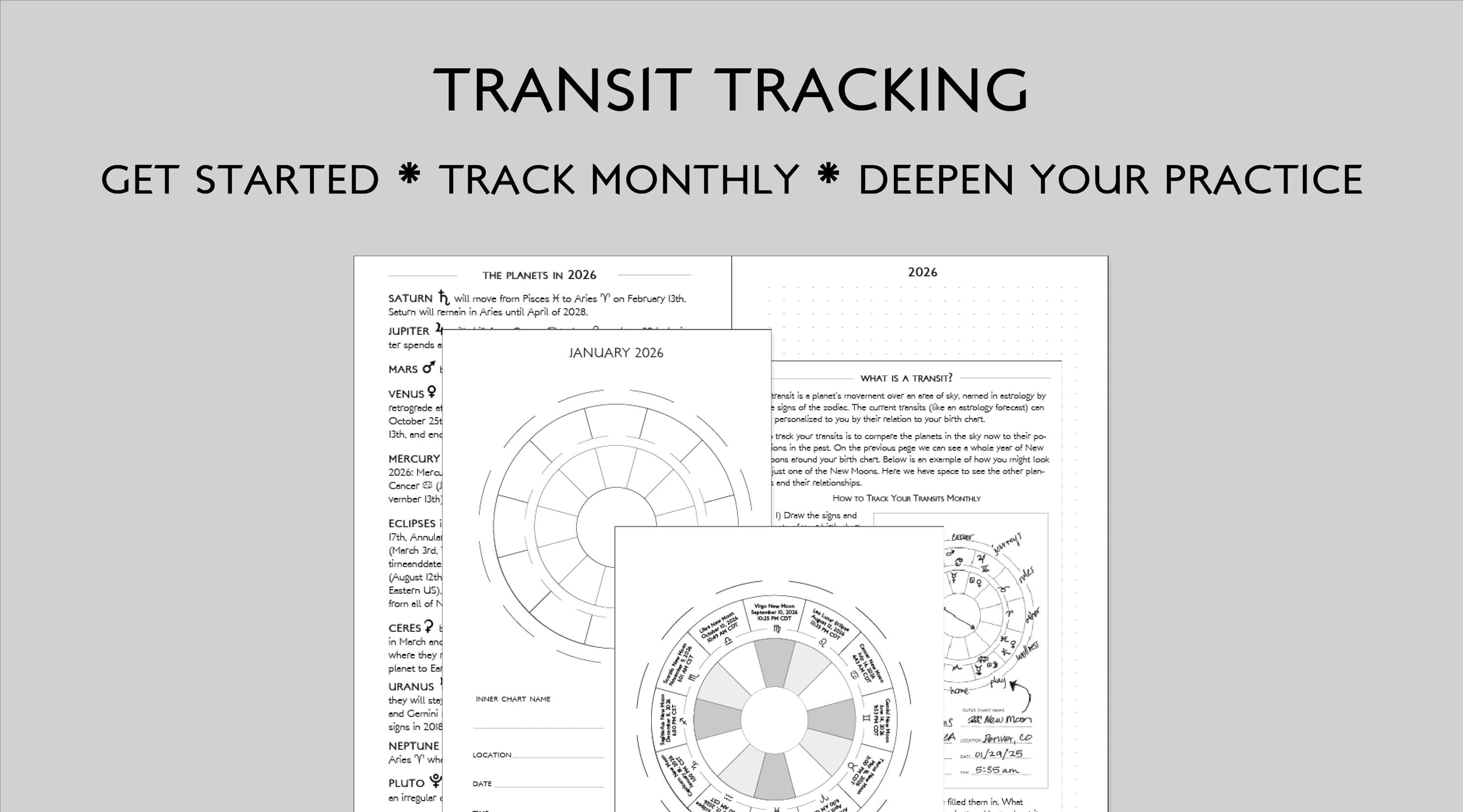 2026 Astrology Planner: Moon Phases, Transit Tracker (Printable Monthly/Weekly) - PDF Digital Delivery