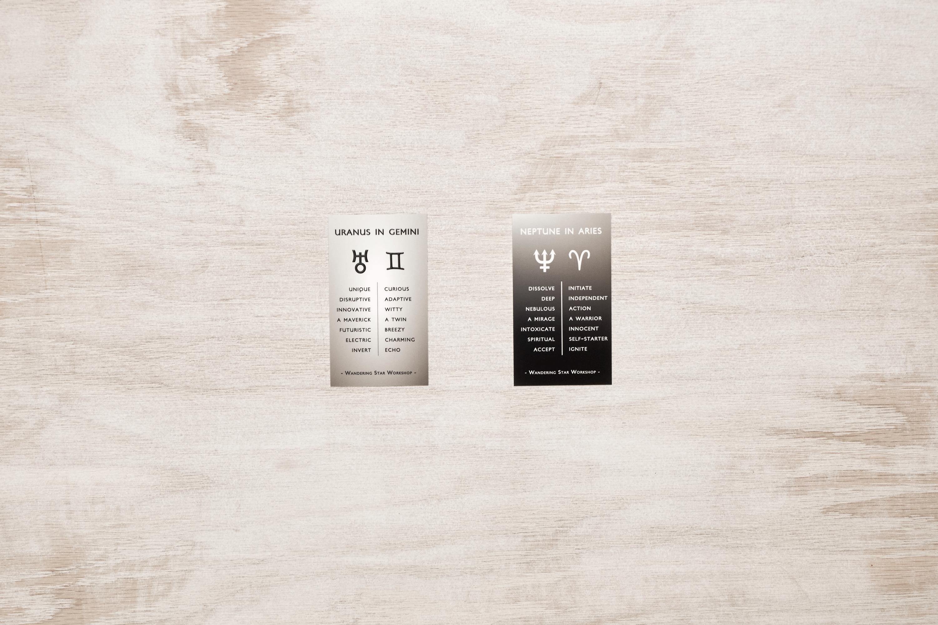 Luxe Soft-Touch Astrology Keyword Reference Cards (Set of Two) – Neptune in Aries & Uranus in Gemini Transit
