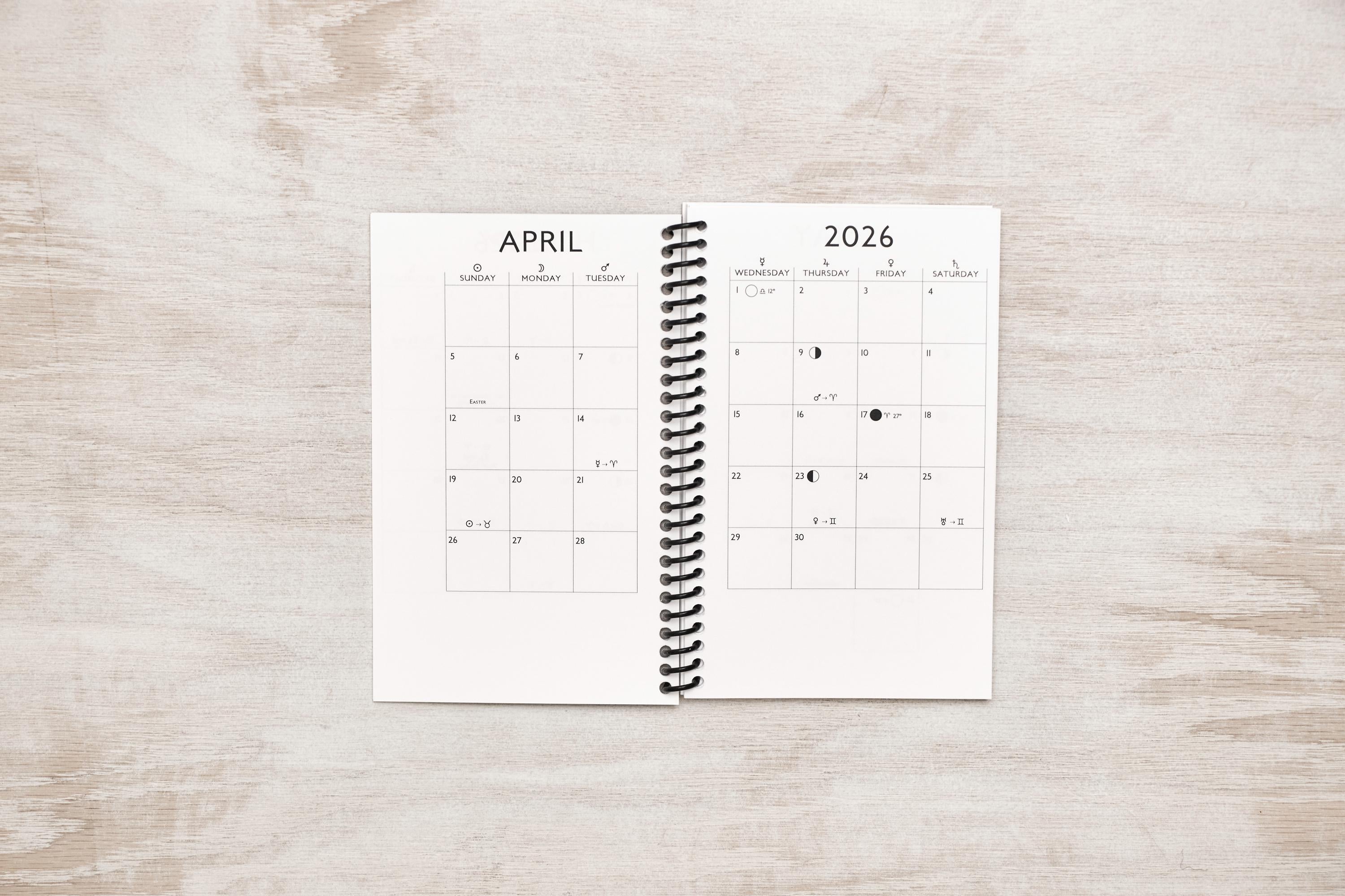 2026 Compact Astrology Planner – Pocket-Sized (6.75"x4.25") Spiral Bound Daily Transit Tracker