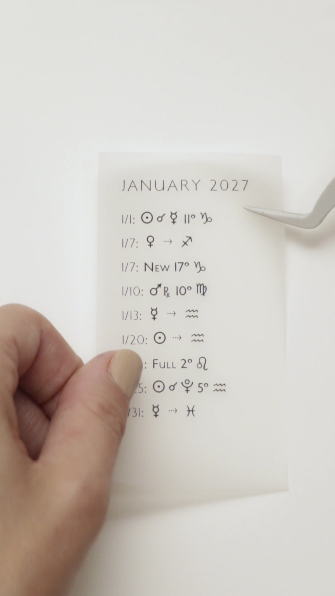 2027 Astrology Transits Monthly Stickers | Astrological Transit Reference | New and Full Moons