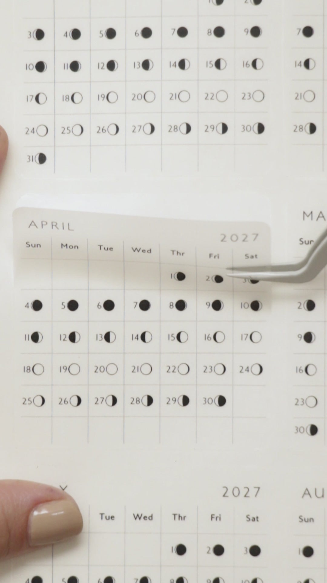 2027 Moon Phase Yearly Planner Stickers | 2.5" Square Calendar Stickers for Bujo Journaling and Planning